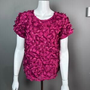 Anthropologie Varun Bahl top size 4 3d flowers floral red art to wear NWT